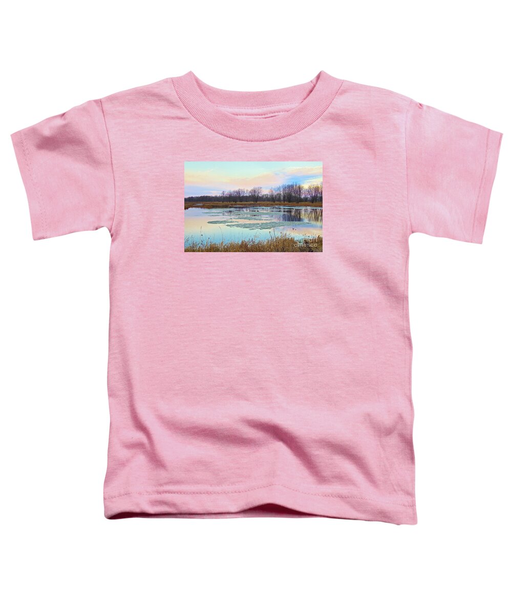 Festblues Toddler T-Shirt featuring the photograph Pearlescent Dawn... by Nina Stavlund