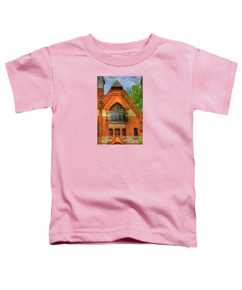 Mary Dixon Memorial Chapel Toddler T-Shirt featuring the photograph Pennsylvania Country Roads - Mary Dixon Memorial Chapel-Close1 at Linden Hall - Lititz by Michael Mazaika
