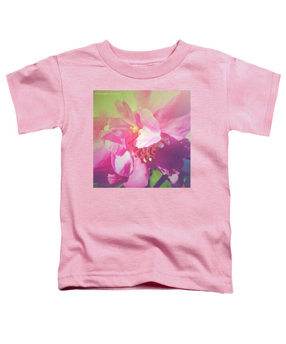 Pink Camellia Vintique Edit Toddler T-Shirt featuring the photograph Pink Camellia Vintique Edit by Anna Porter