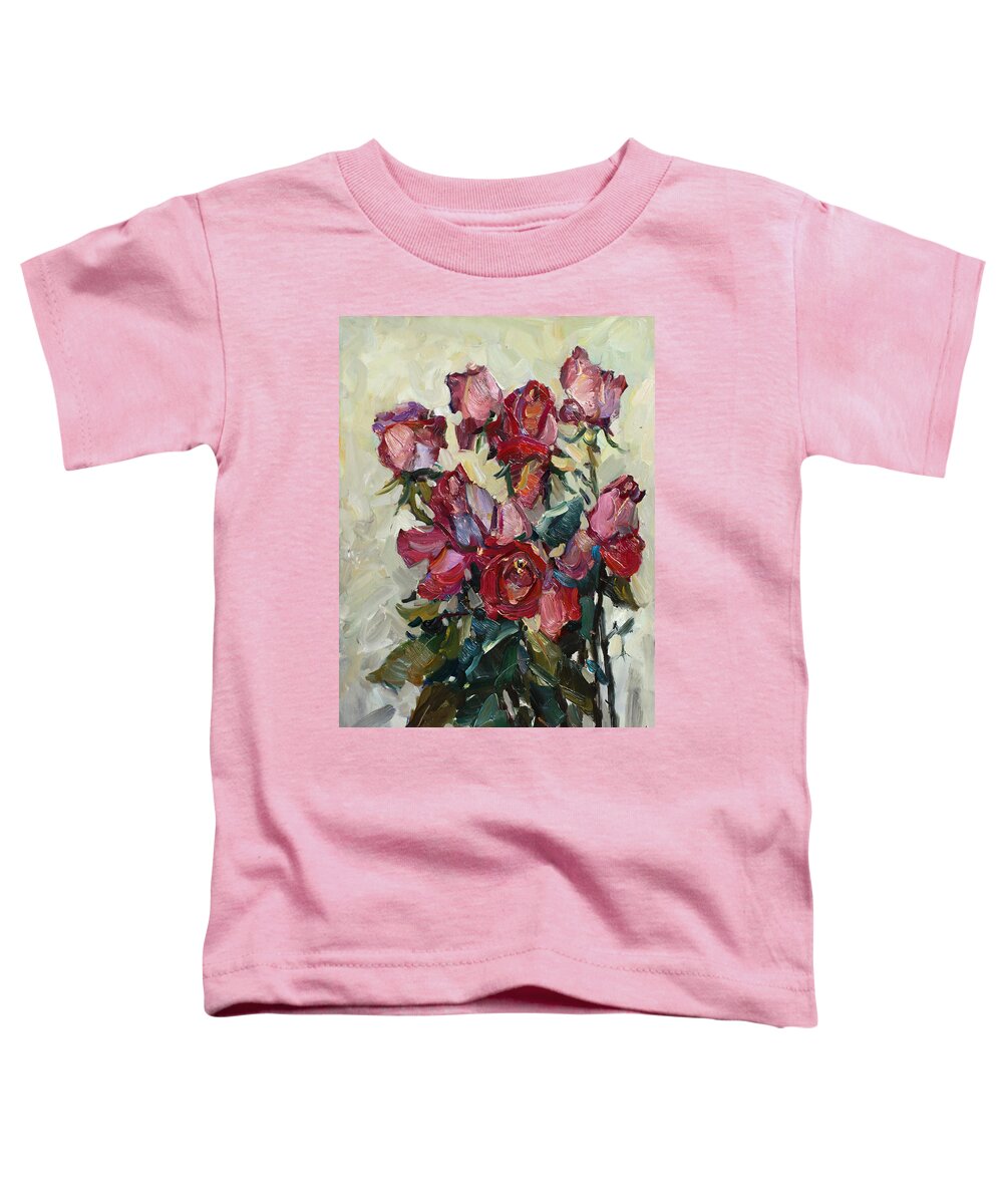 Roses Toddler T-Shirt featuring the painting Pink roses by Juliya Zhukova