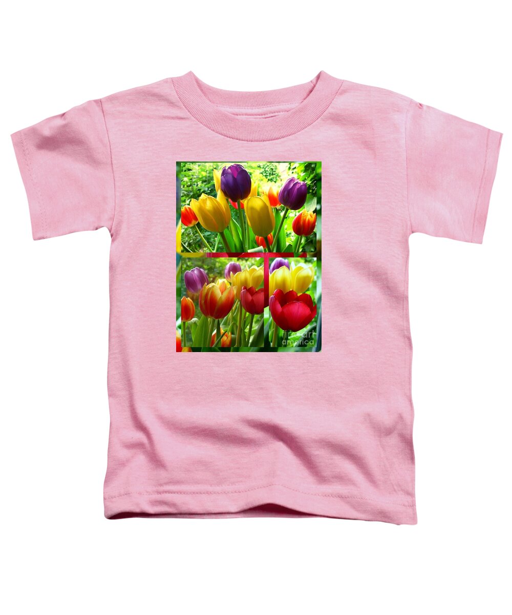 Tulips Toddler T-Shirt featuring the photograph Rainbow Tulips Collage 2 by Joan-Violet Stretch