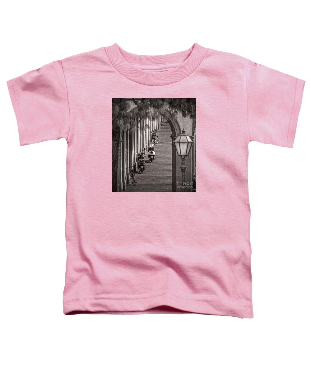 Lucca Toddler T-Shirt featuring the photograph Scooters and Bikes by Prints of Italy