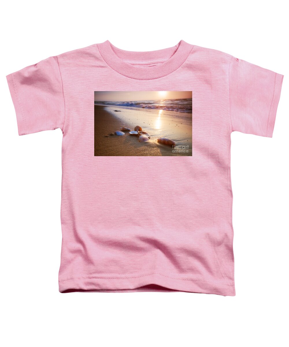 Sea Toddler T-Shirt featuring the photograph Sea shells on sand by Michal Bednarek