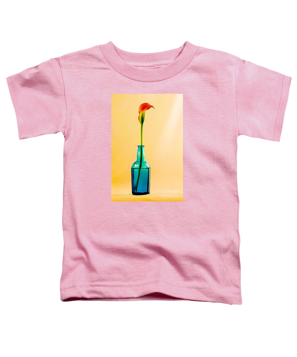 Calla Lily Toddler T-Shirt featuring the photograph Single Calla In Blue Bottle by Richard J Thompson 