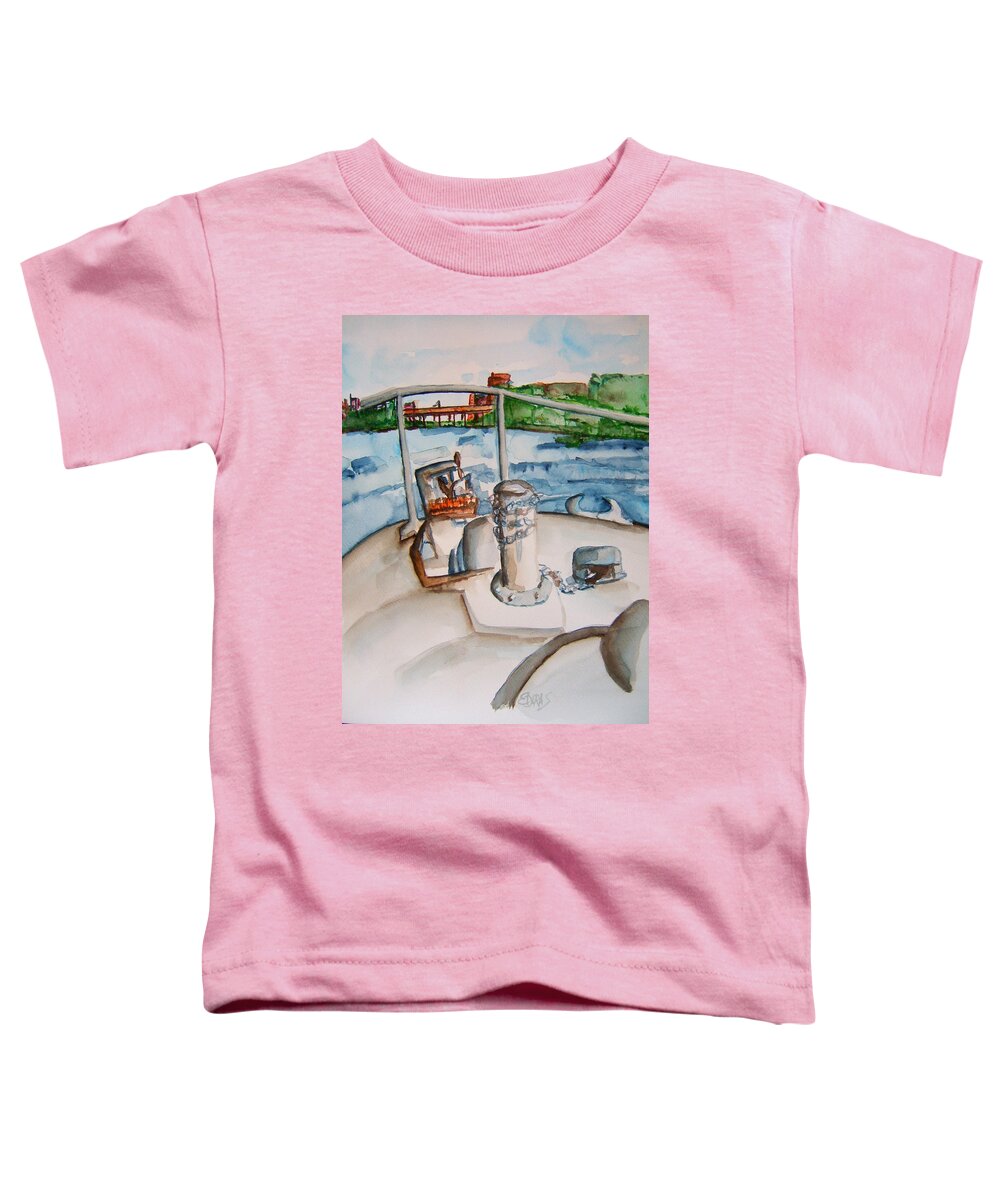 Boat Toddler T-Shirt featuring the painting Sitting on the bow by Elaine Duras