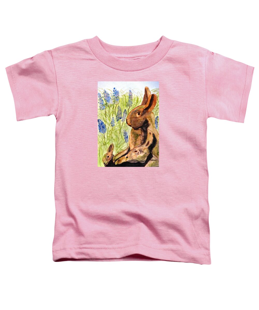 Rabbit Toddler T-Shirt featuring the painting Terra Cotta Bunny Family by Angela Davies