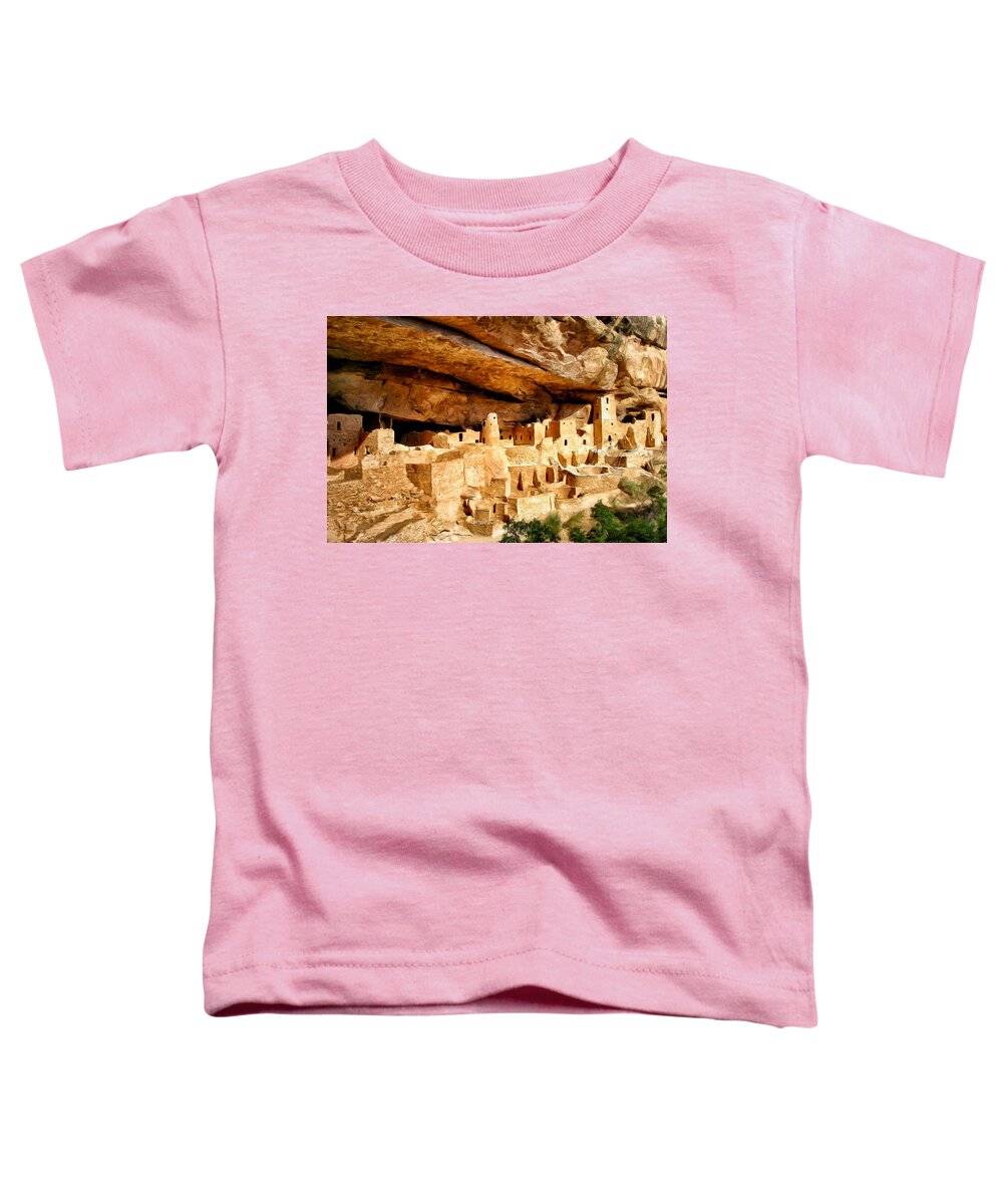Cliff Palace Toddler T-Shirt featuring the painting The Cliff Palace at Mesa Verde by Dominic Piperata