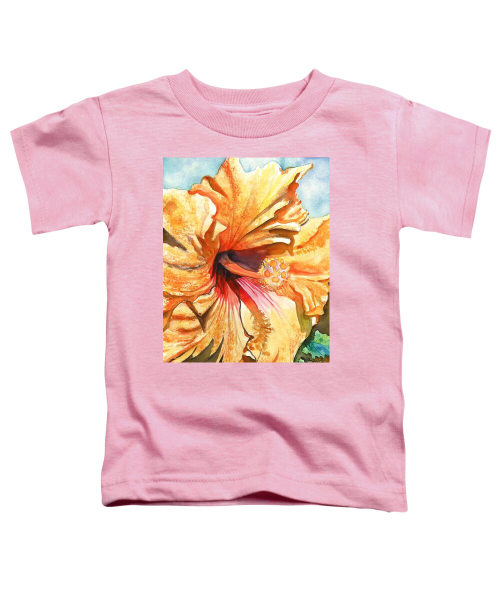 Yellow Hibiscus Toddler T-Shirt featuring the painting Tropical Hibiscus 3 by Marionette Taboniar