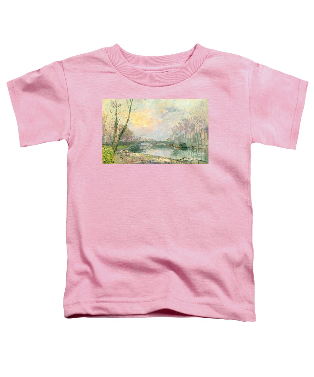 River Toddler T-Shirt featuring the painting View of the Seine Paris by Albert Charles Lebourg