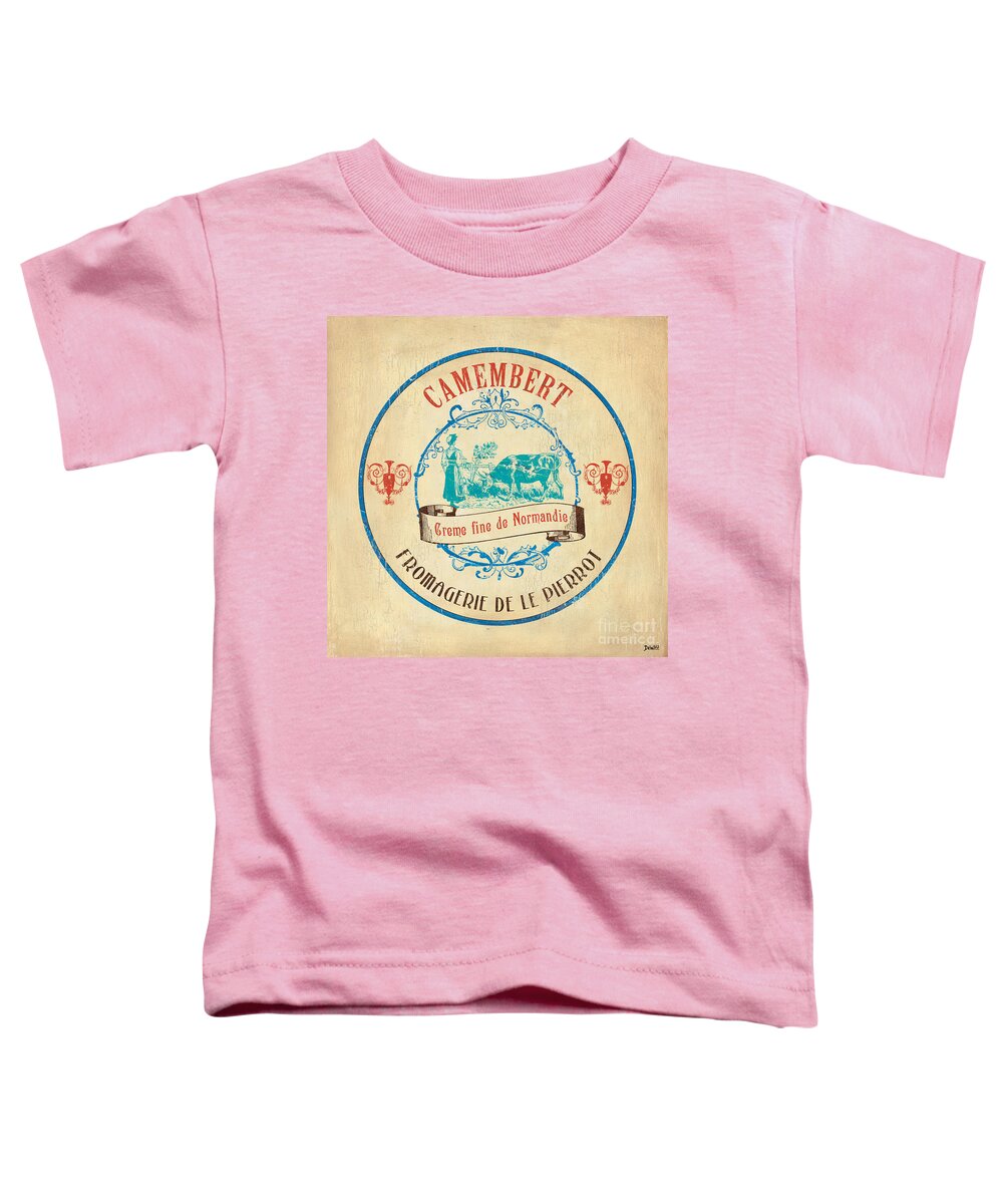 Cuisine Toddler T-Shirt featuring the painting Vintage Cheese Label 3 by Debbie DeWitt