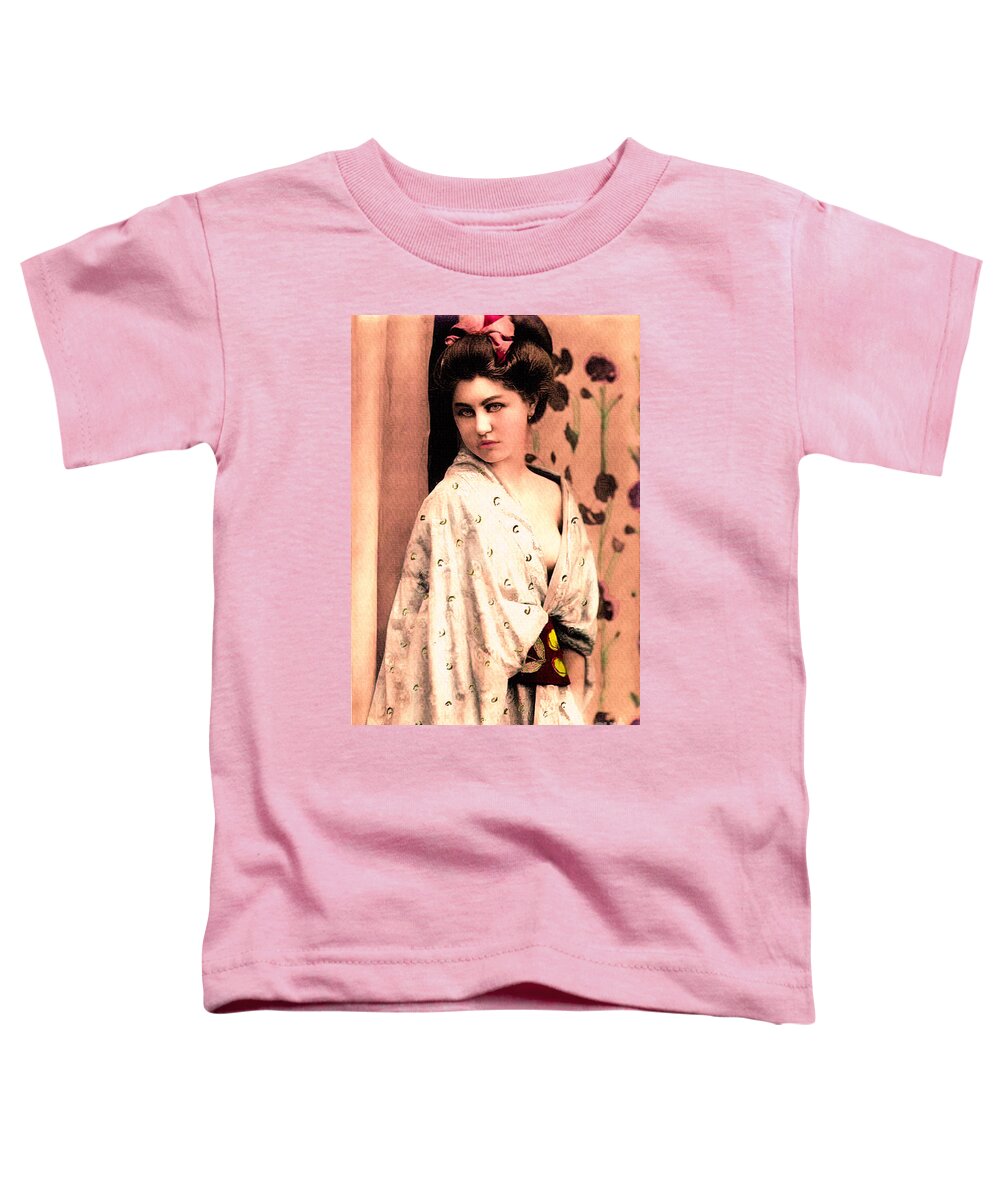 Vintage Toddler T-Shirt featuring the photograph Vintage Lady In Kimono Peach by Lesa Fine