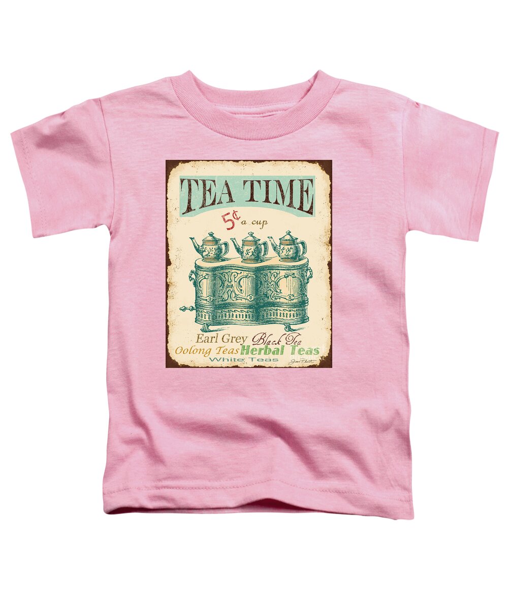 Jean Plout Toddler T-Shirt featuring the digital art Vintage Tea Time Sign by Jean Plout