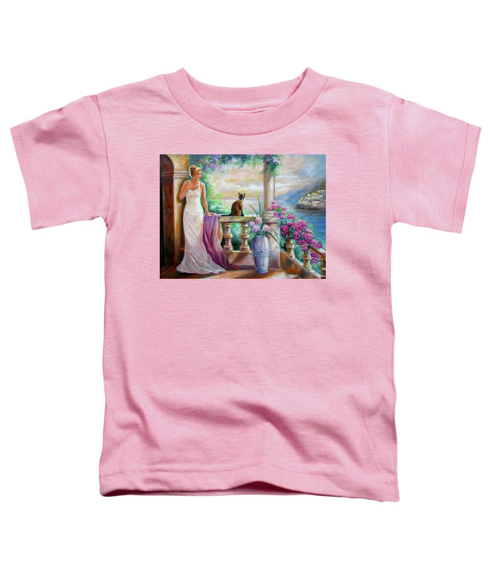 Fine Art Toddler T-Shirt featuring the painting Visit with a furry friend by Regina Femrite