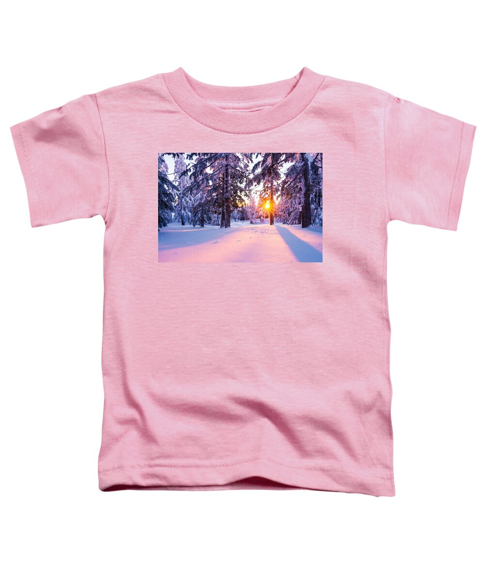 Sunset Toddler T-Shirt featuring the photograph Winter Sunset Through Trees by Priya Ghose