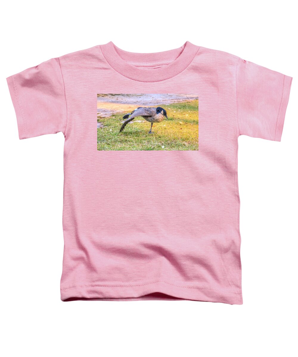 Animal Toddler T-Shirt featuring the photograph Yoga Goose by Traveler's Pics