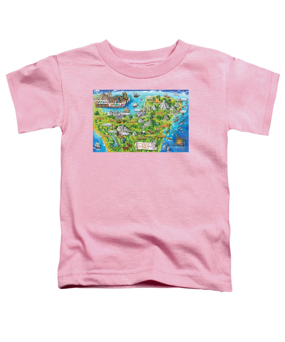 Yucatan Map Illustration Toddler T-Shirt featuring the painting Yucatan Map Illustration by Maria Rabinky