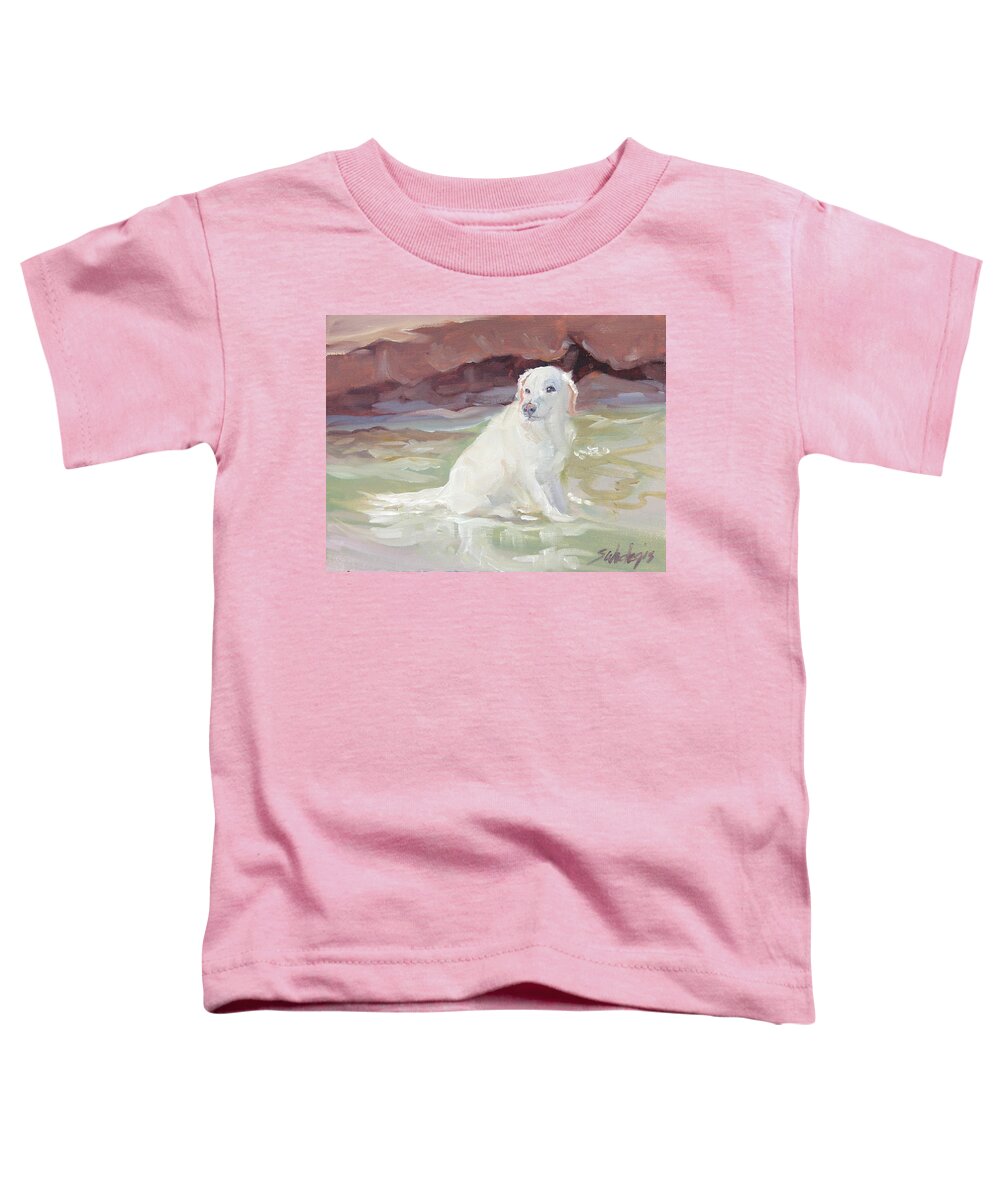 White Labrador Toddler T-Shirt featuring the painting Cooling Off by Sheila Wedegis