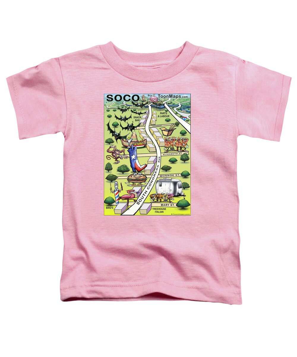 Soco Toddler T-Shirt featuring the painting SOCO South Congress Ave ATX Cartoon Map by Kevin Middleton