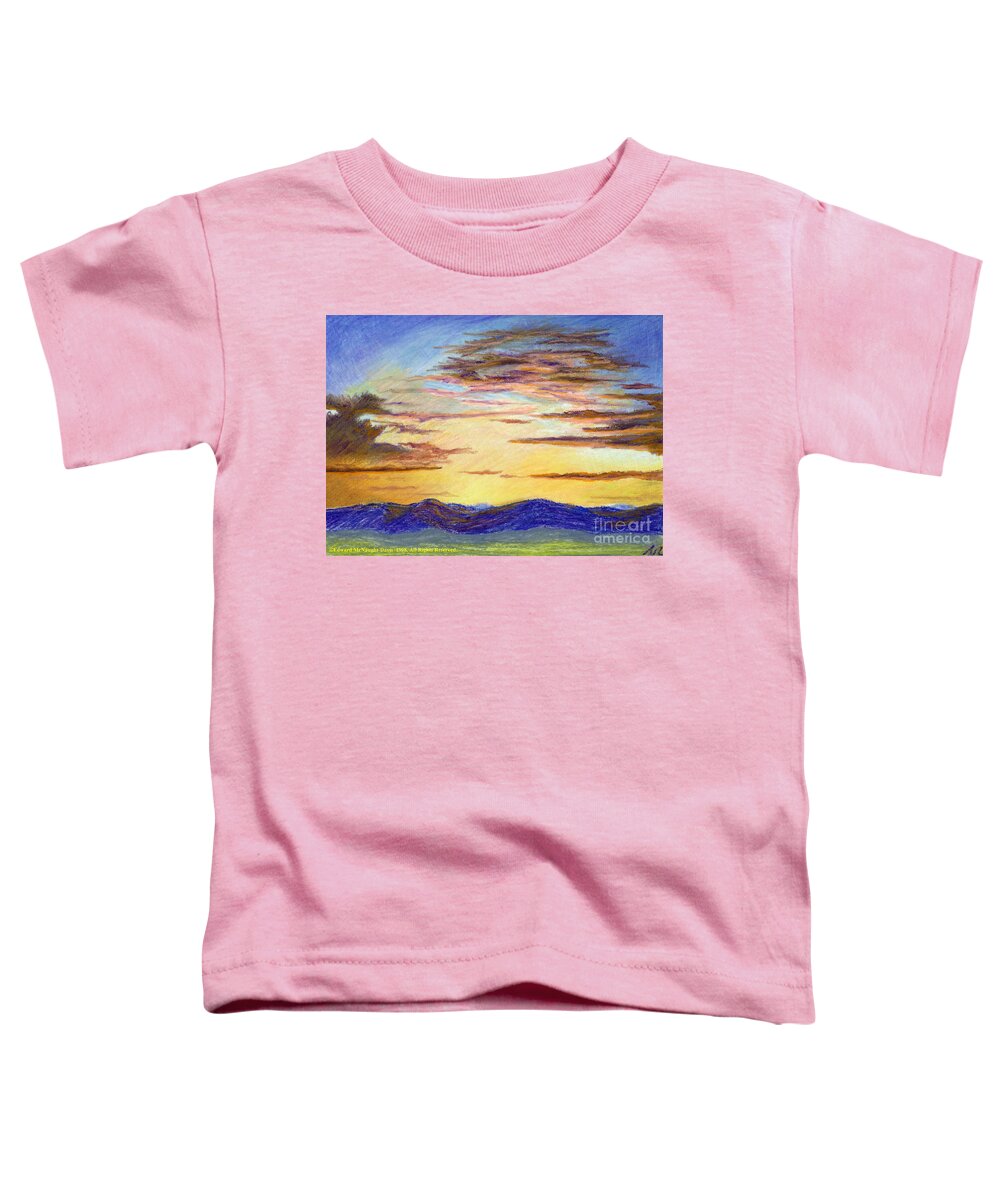 Spiritual Light Sunset Over Preseli Mountains Toddler T-Shirt featuring the pastel Spiritual Light Sunset Over Presili Mountains Oil Pastel Painting by Edward McNaught-Davis