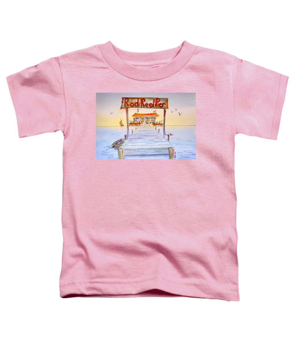 Florida Toddler T-Shirt featuring the painting Rod and Reel Pier #1 by Midge Pippel