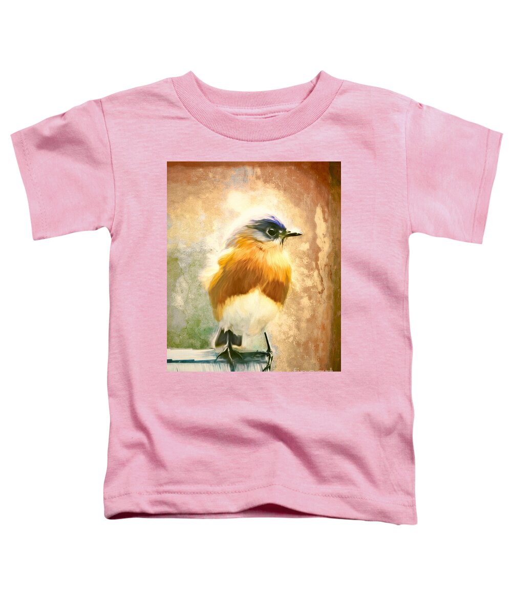 Bluebird Toddler T-Shirt featuring the painting Strapping Bluebird by Tina LeCour