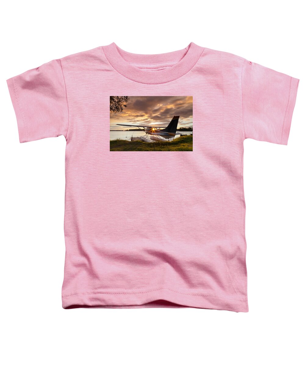 Aircraft Toddler T-Shirt featuring the photograph Sunset at Lake Hood #1 by Scott Slone
