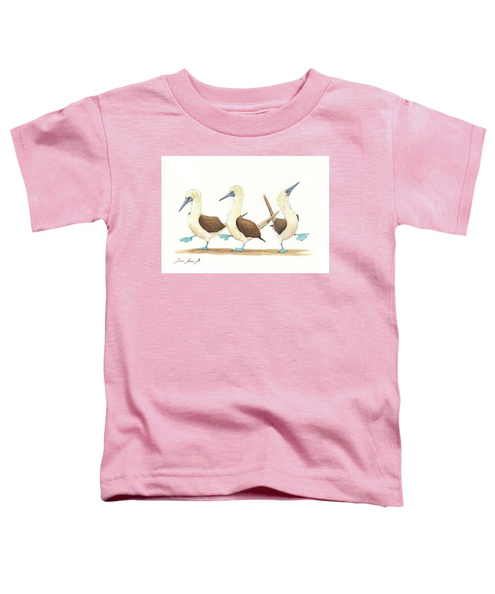 Bird Drawing Toddler T-Shirt featuring the painting Three blue footed boobies #1 by Juan Bosco