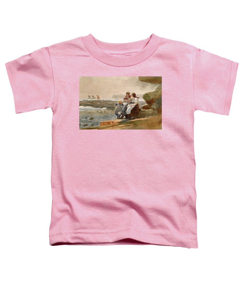 Winslow Homer Toddler T-Shirt featuring the drawing Under the Cliff. Cullercoats #1 by Winslow Homer
