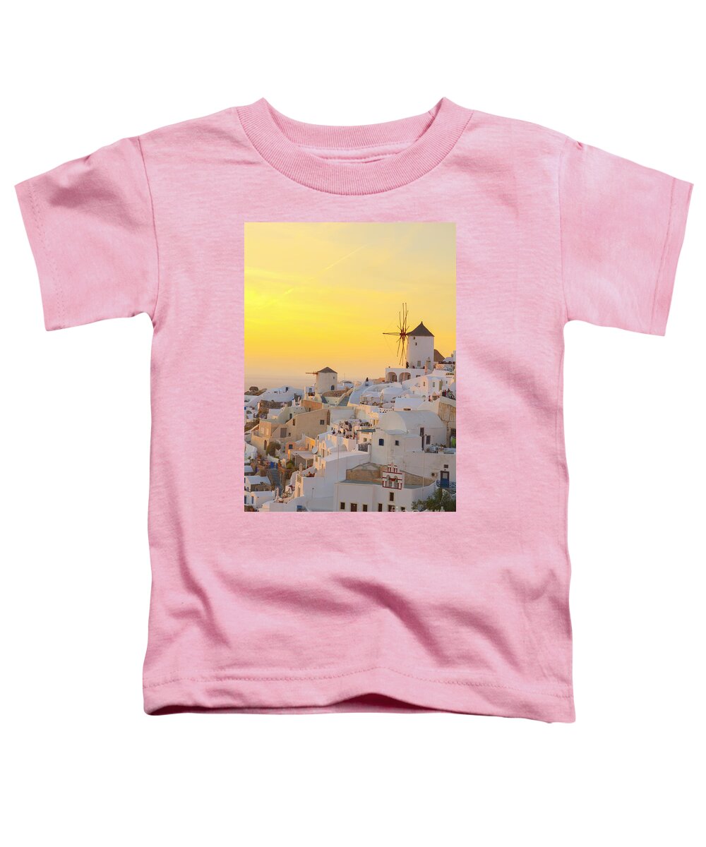 Santorini Toddler T-Shirt featuring the photograph Windmill of Oia on Santorini by Anastasy Yarmolovich