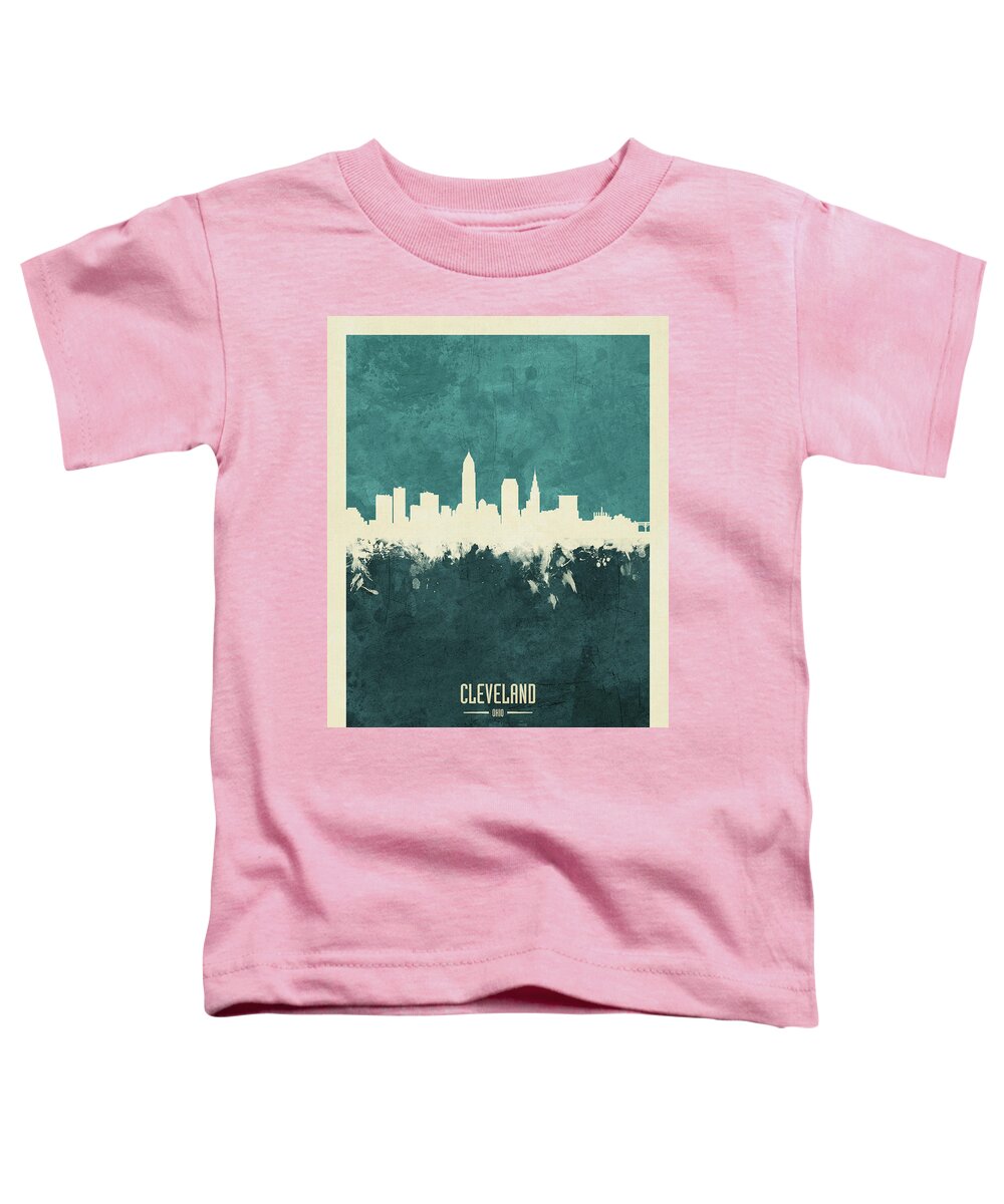 Cleveland Toddler T-Shirt featuring the digital art Cleveland Ohio Skyline #10 by Michael Tompsett