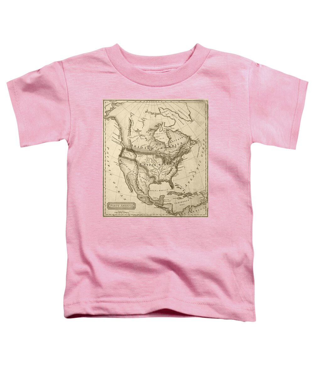 1822 Toddler T-Shirt featuring the digital art 1822 Map of North America Sepia by Toby McGuire