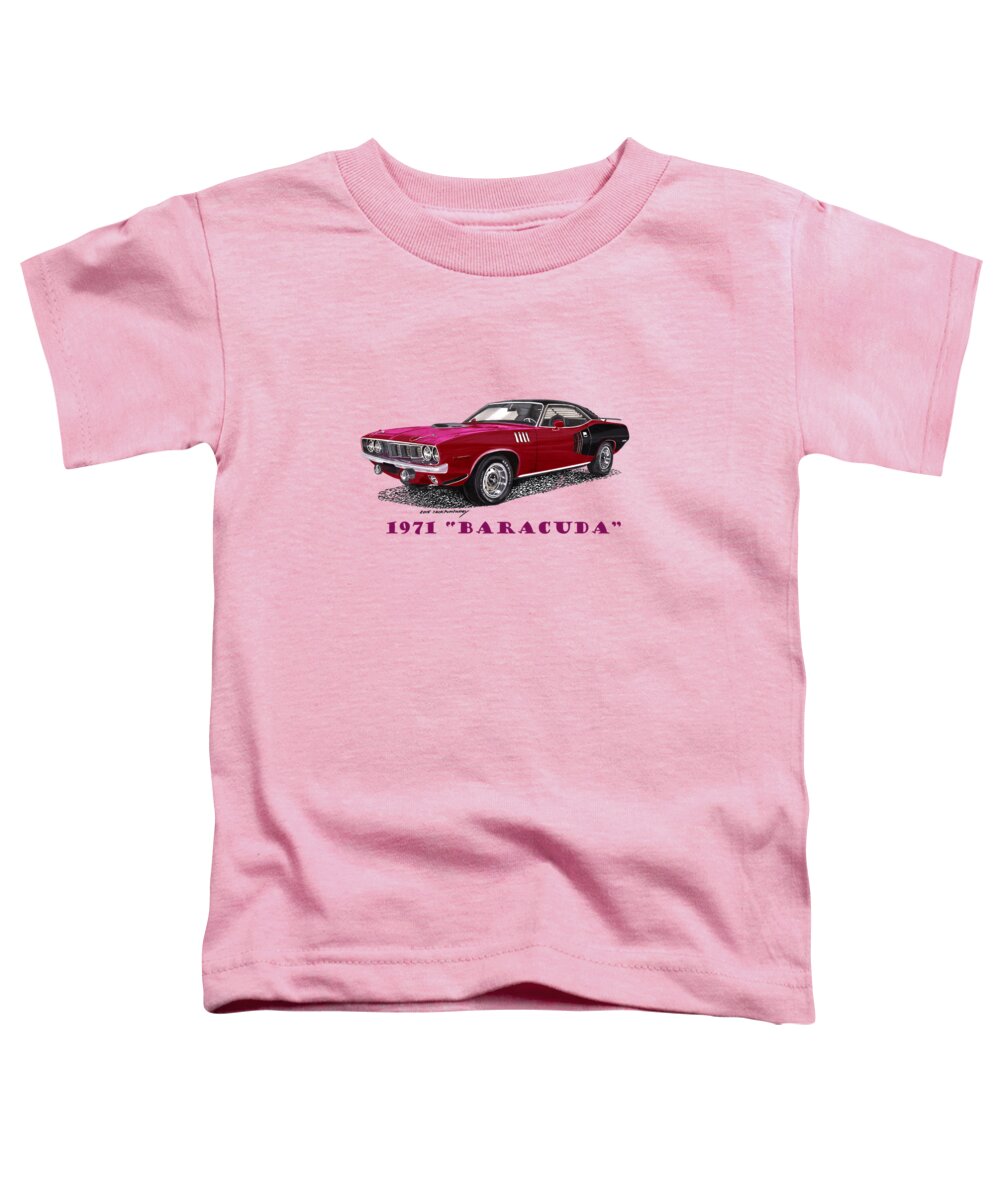 1971 Plymouth Barracuda Tee-shirt Art Toddler T-Shirt featuring the painting 1971 Plymouth Barracuda by Jack Pumphrey