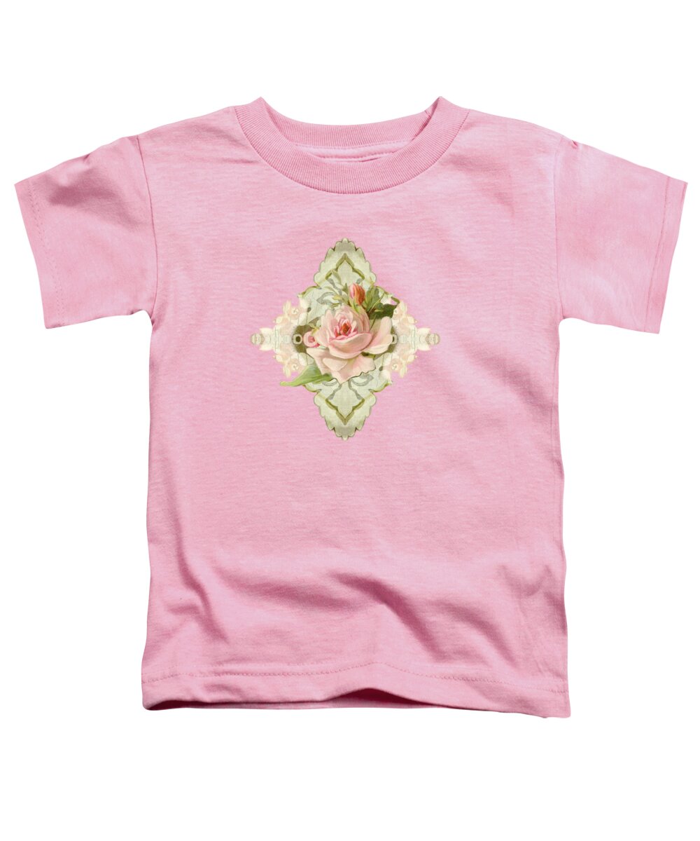 Vintage Toddler T-Shirt featuring the painting Summer At The Cottage - Vintage Style Damask Roses #3 by Audrey Jeanne Roberts