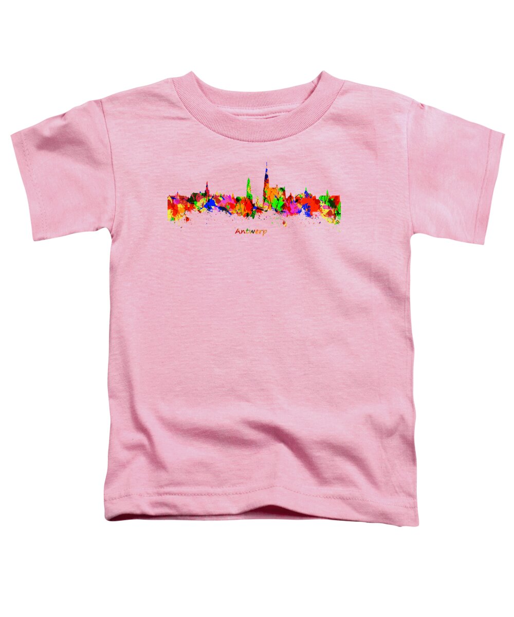 Antwerp Toddler T-Shirt featuring the photograph Watercolor art print of the skyline of Antwerp in Belgium #3 by Chris Smith