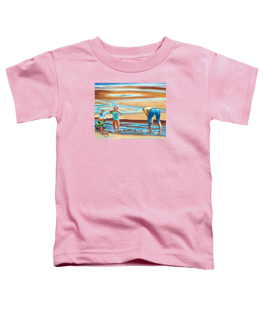 Beach Art Toddler T-Shirt featuring the pastel A Day at the Beach by Michael Foltz
