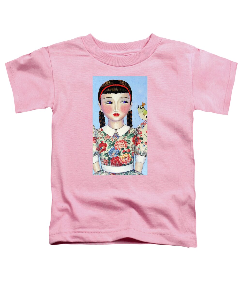 Golden Crowned Kinglet Toddler T-Shirt featuring the painting A King Speaks by Ande Hall