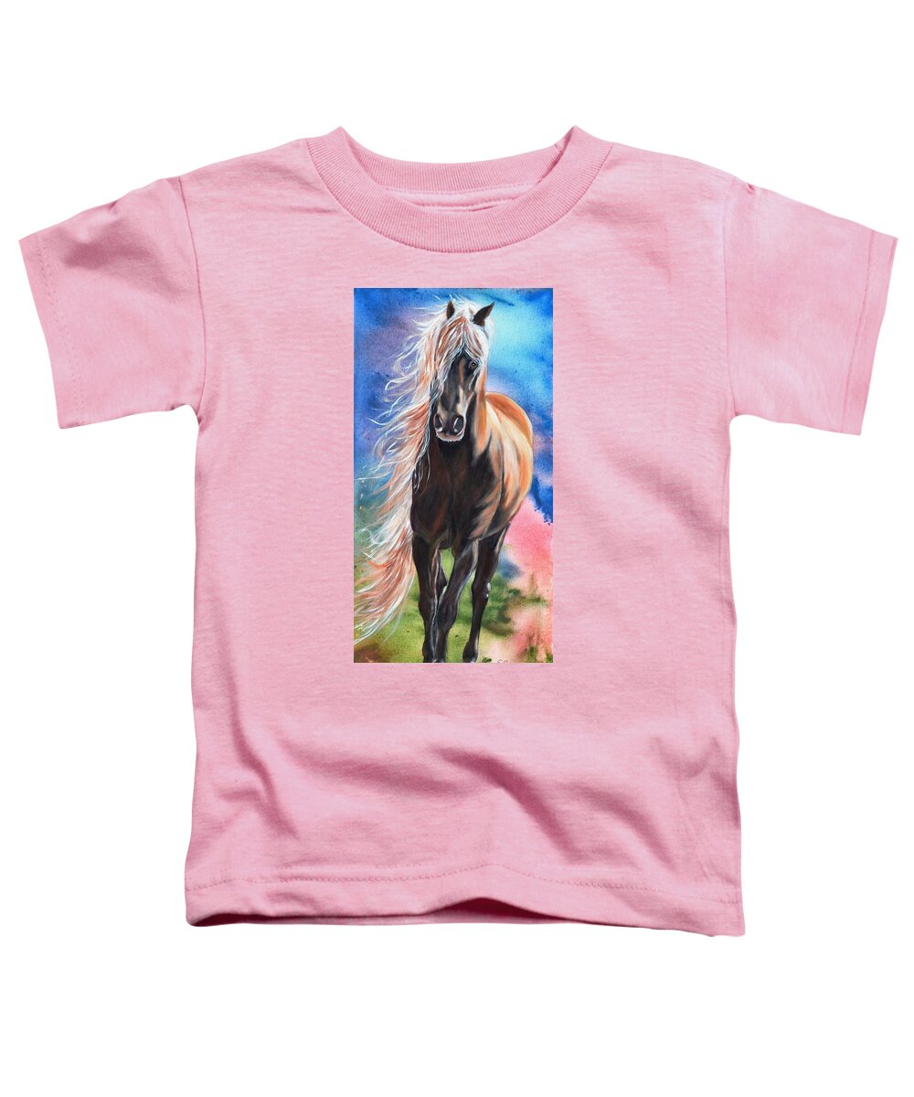 Horse Toddler T-Shirt featuring the painting Amber Blaze by Evi Green