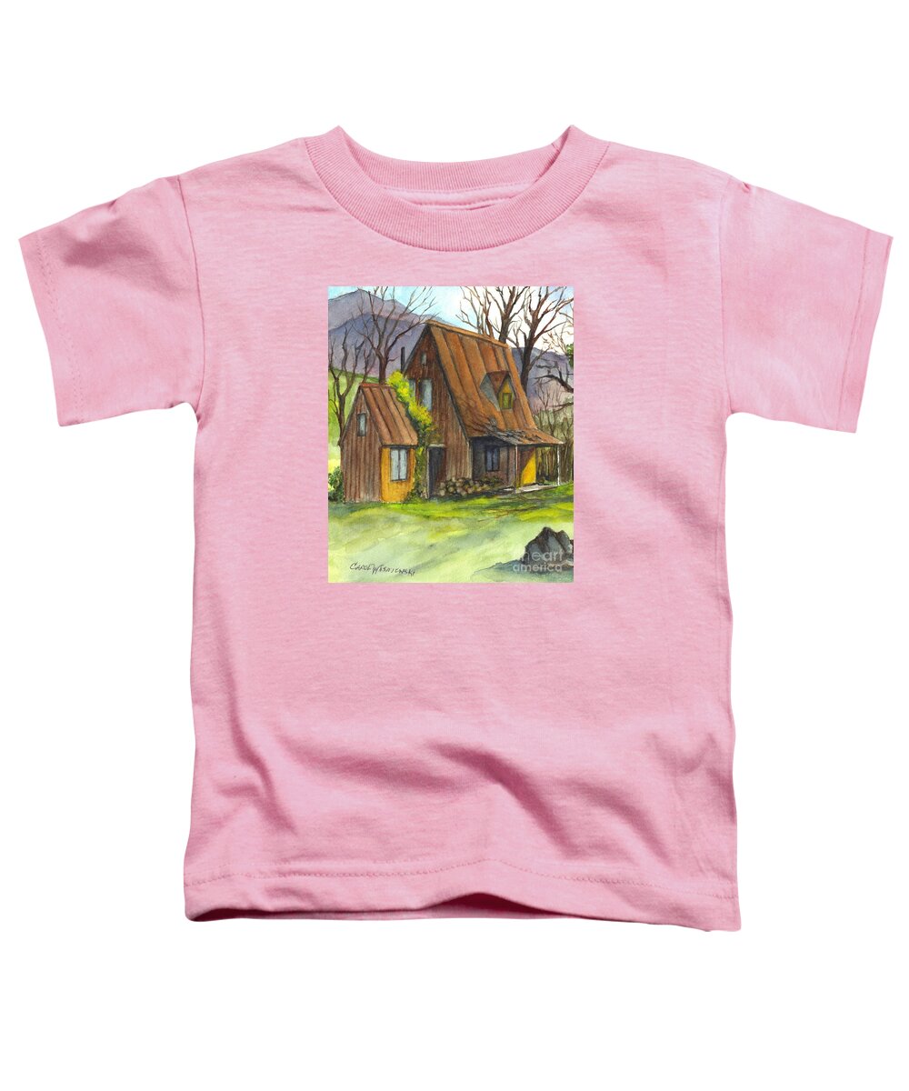 Mountains Toddler T-Shirt featuring the painting An Appalacian Cabin Called Home by Carol Wisniewski
