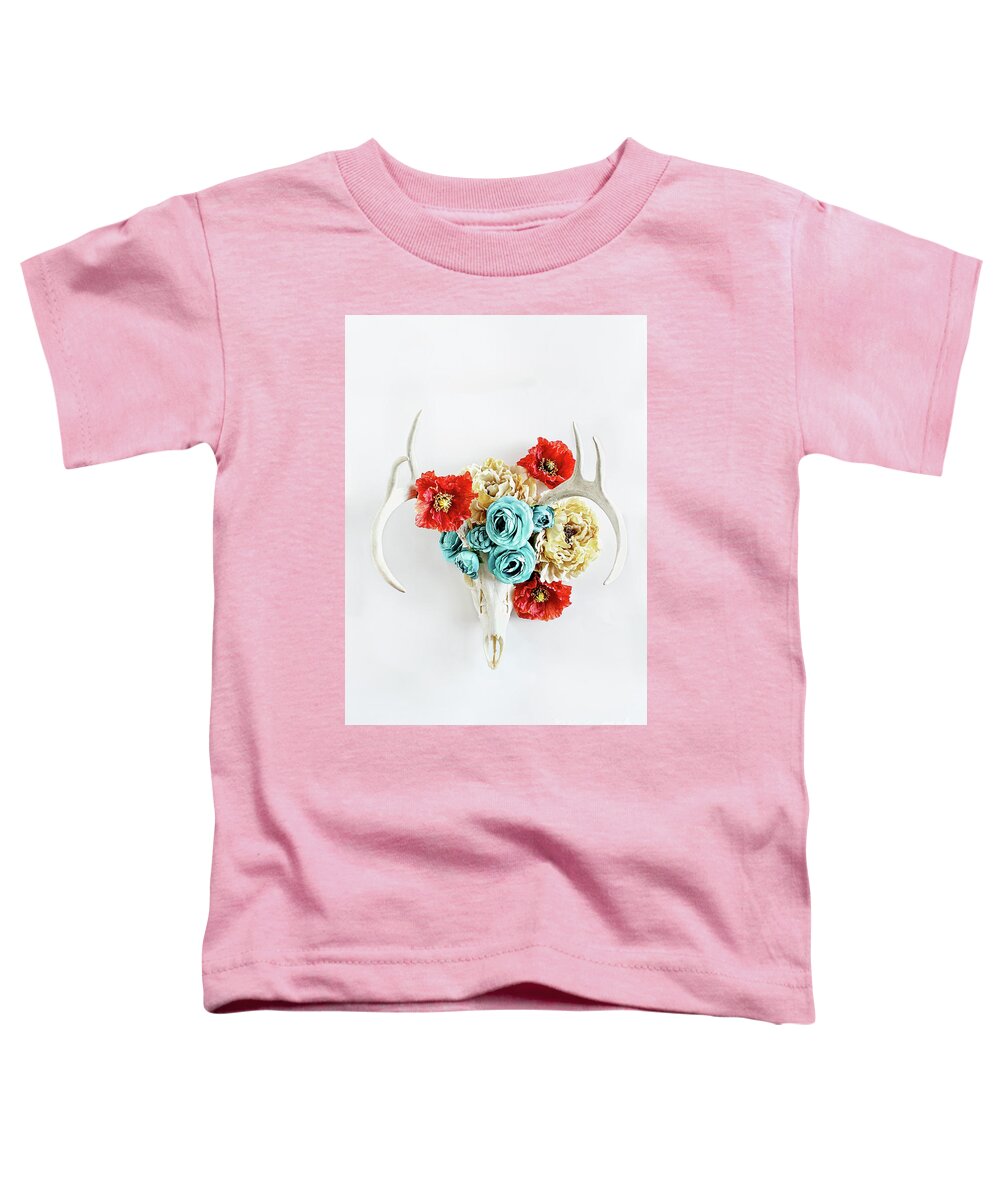 Deer Toddler T-Shirt featuring the photograph Antlers and Florals by Stephanie Frey