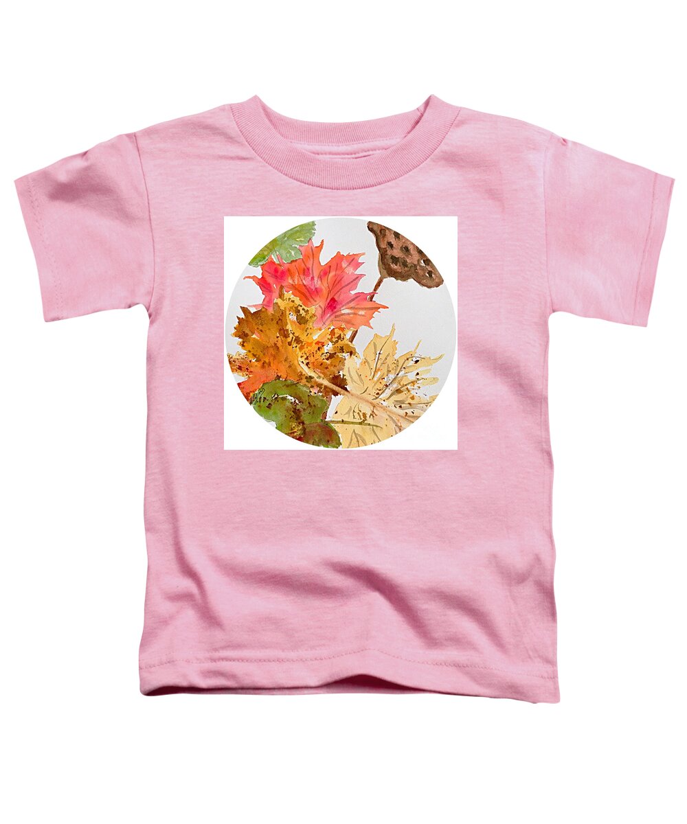 Autumn Leaves Toddler T-Shirt featuring the painting Autumn Leaves Still Life Round by Ellen Levinson