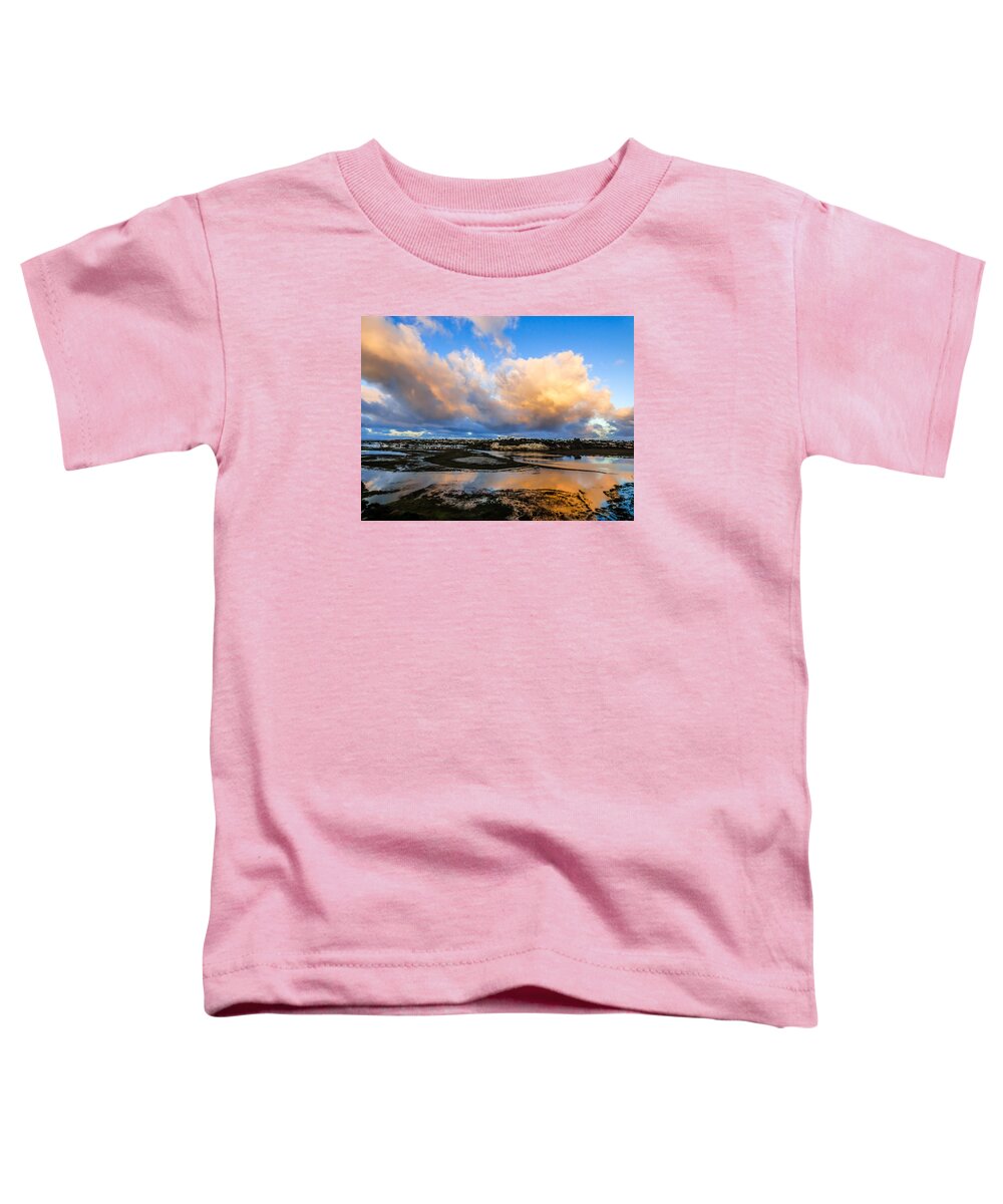 Back Bay Toddler T-Shirt featuring the photograph Back Bay Sunrise Clouds by Pamela Newcomb