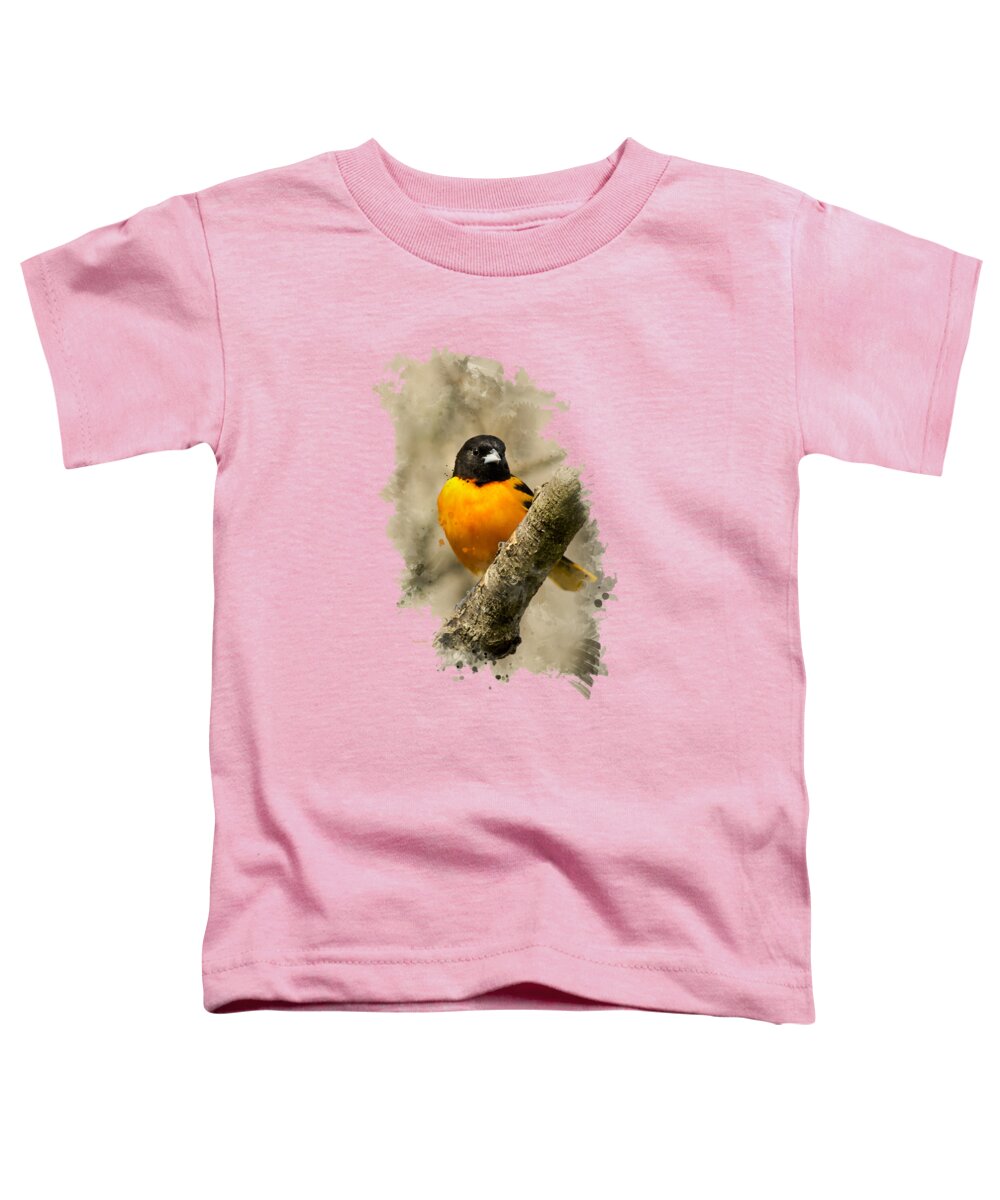 Baltimore Oriole Toddler T-Shirt featuring the mixed media Baltimore Oriole Watercolor Art by Christina Rollo