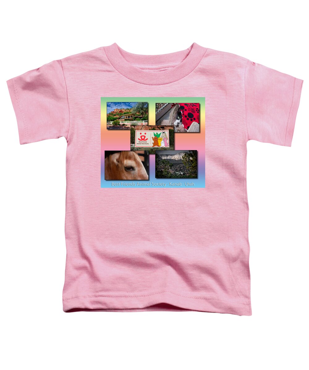 Best Friends Toddler T-Shirt featuring the photograph Best Friends Animal Sanctuary Angel Canyon Knob Utah Collage 05 by Thomas Woolworth