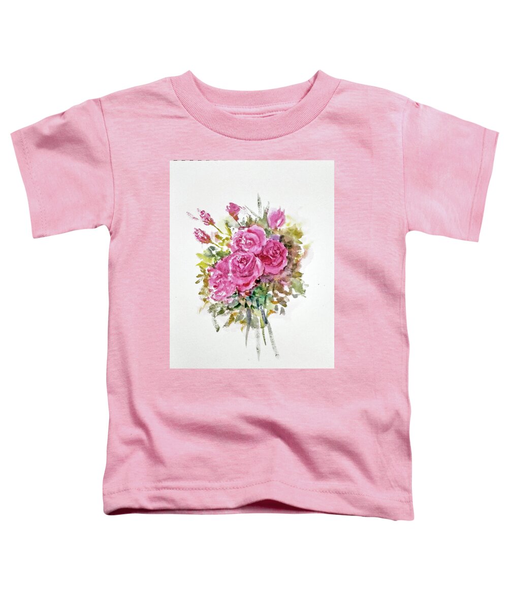 Pink Roses Toddler T-Shirt featuring the painting Binch of pink roses by Asha Sudhaker Shenoy
