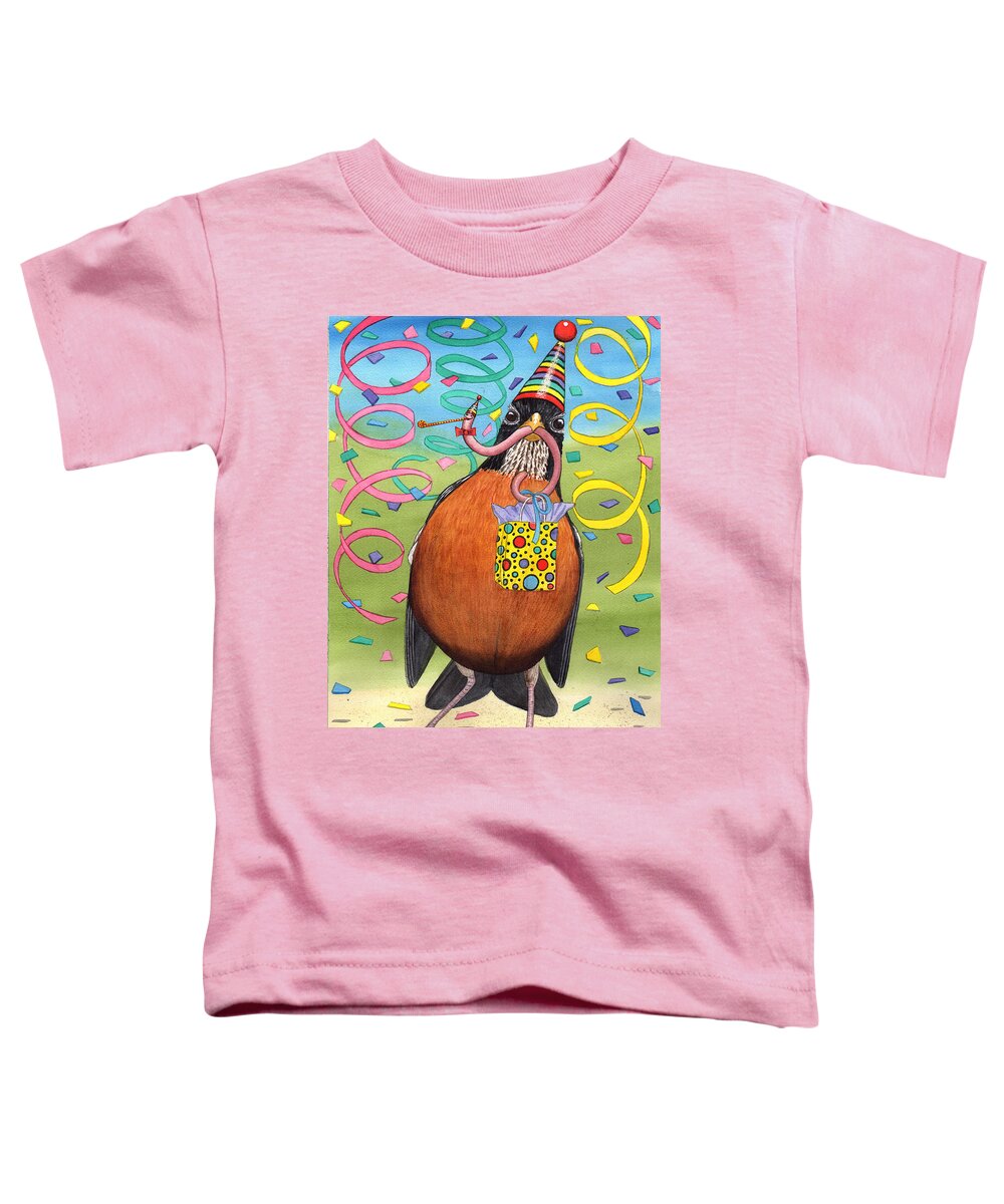 Robin Toddler T-Shirt featuring the painting Birthday Robin by Catherine G McElroy