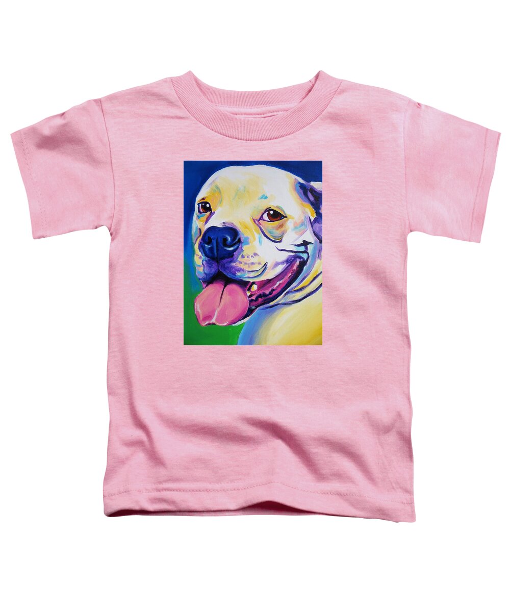 Colorful Bulldog Toddler T-Shirt featuring the painting American Bulldog - Luke by Dawg Painter