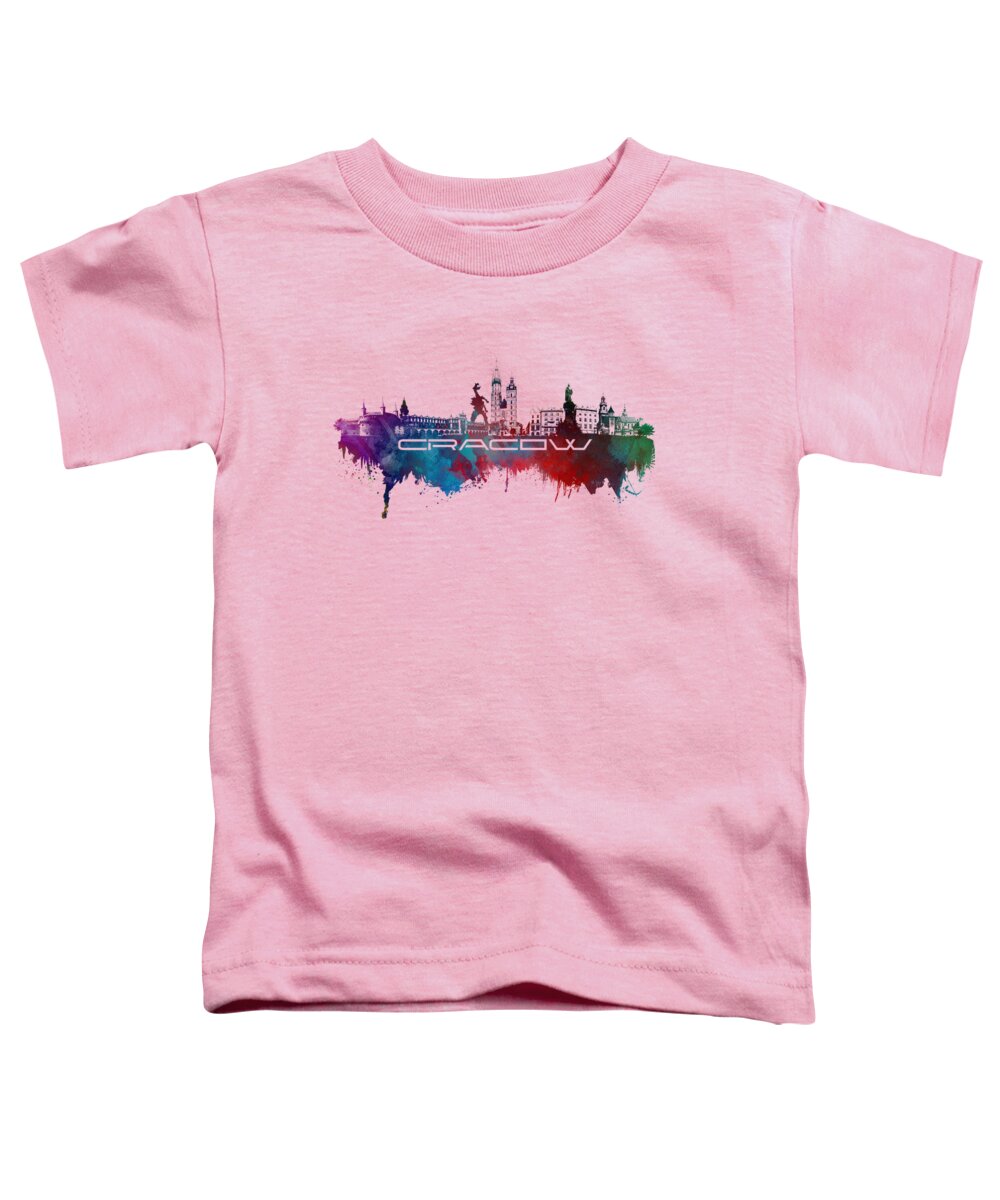Cracow Toddler T-Shirt featuring the digital art Cracow skyline city blue by Justyna Jaszke JBJart