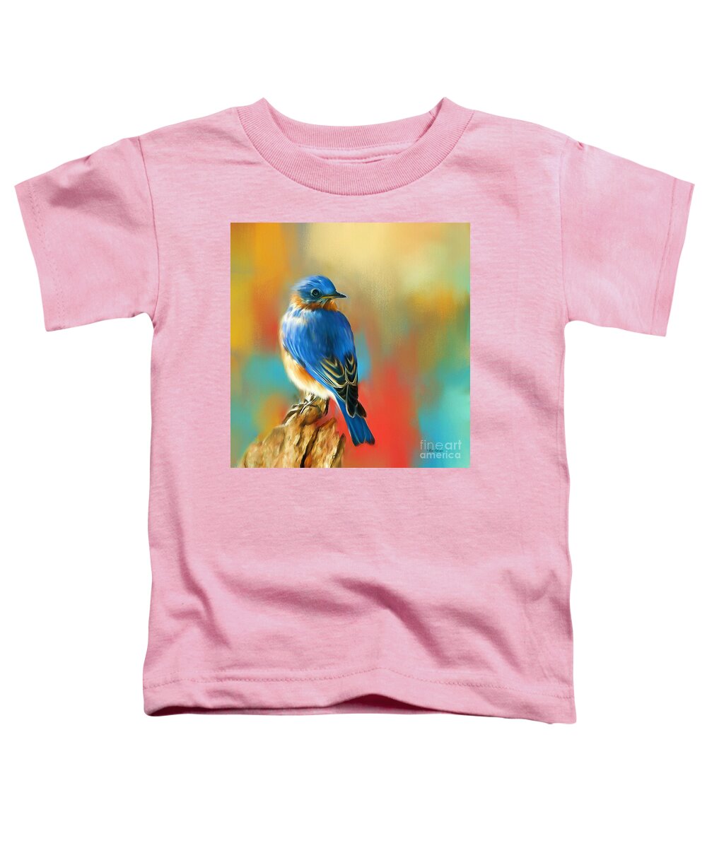 Bluebird Toddler T-Shirt featuring the painting Curious Bluebird by Tina LeCour