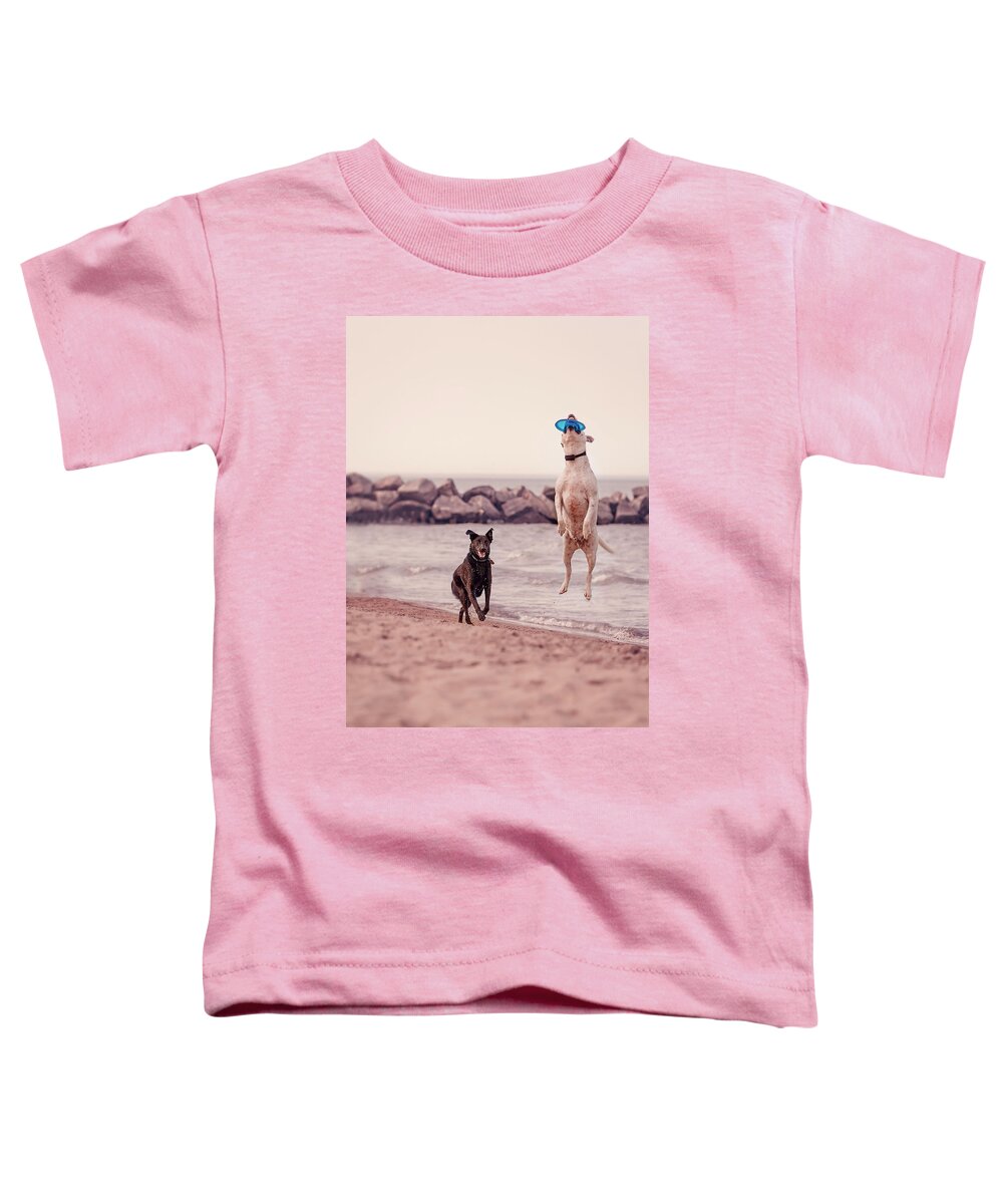 Action Toddler T-Shirt featuring the photograph Dog with frisbee by Peter Lakomy