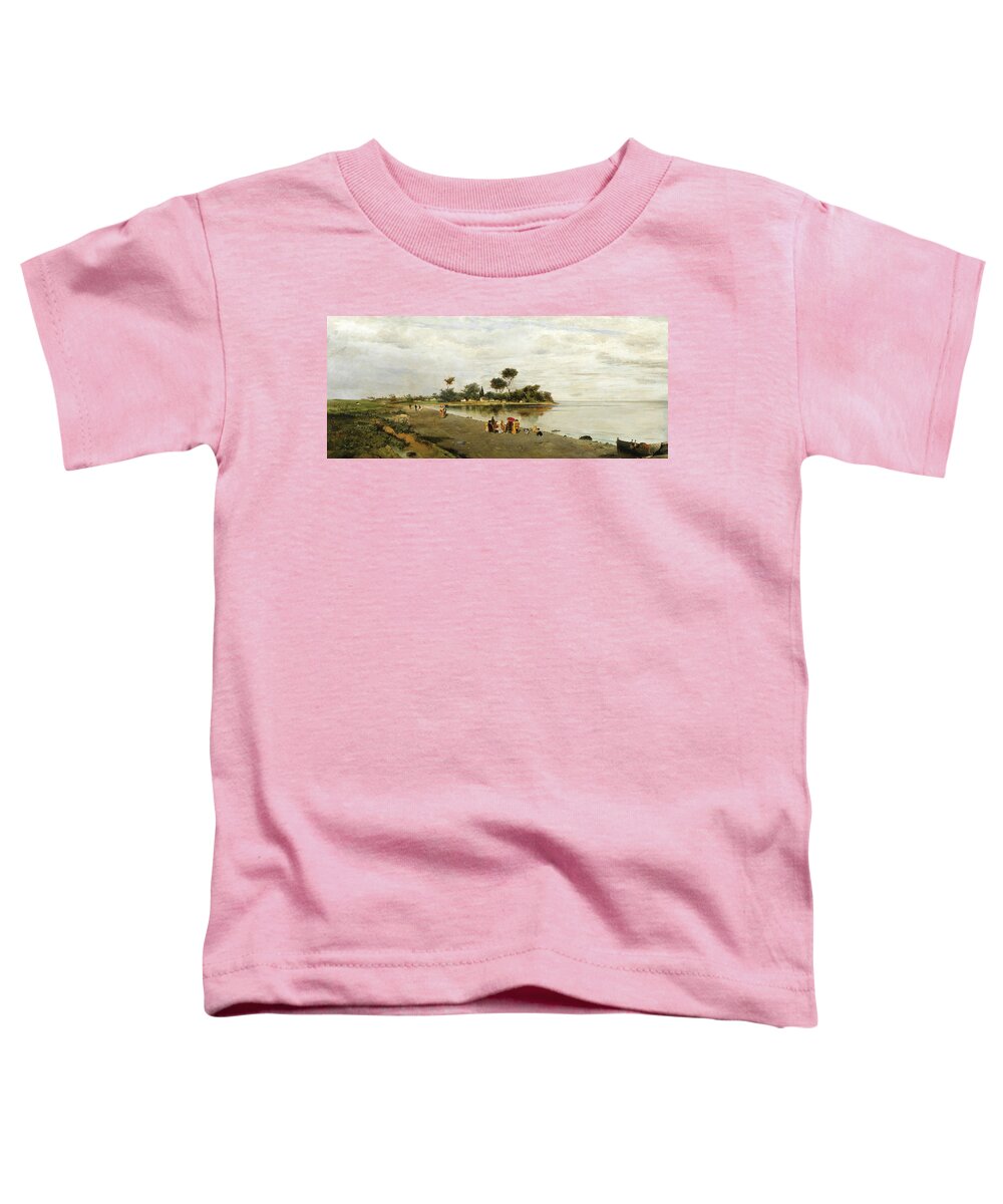 Greek Painter Toddler T-Shirt featuring the painting Elegant Figures at the Shore by Konstantinos Volanakis